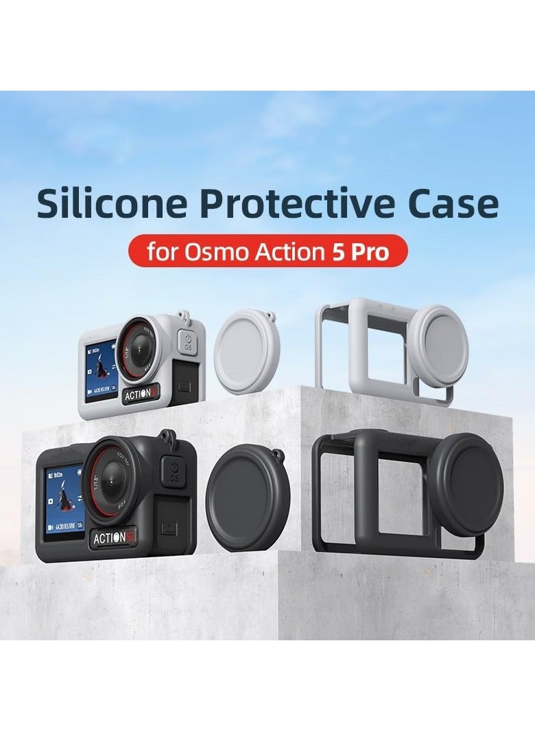 Camera Cage Case Protective Cover For DJI Omso Action5Pro Silicone Case+ Lens Cap for Action5 Pro Sports Camera Protective Skin Shell Accessories (Black)  - Image 2