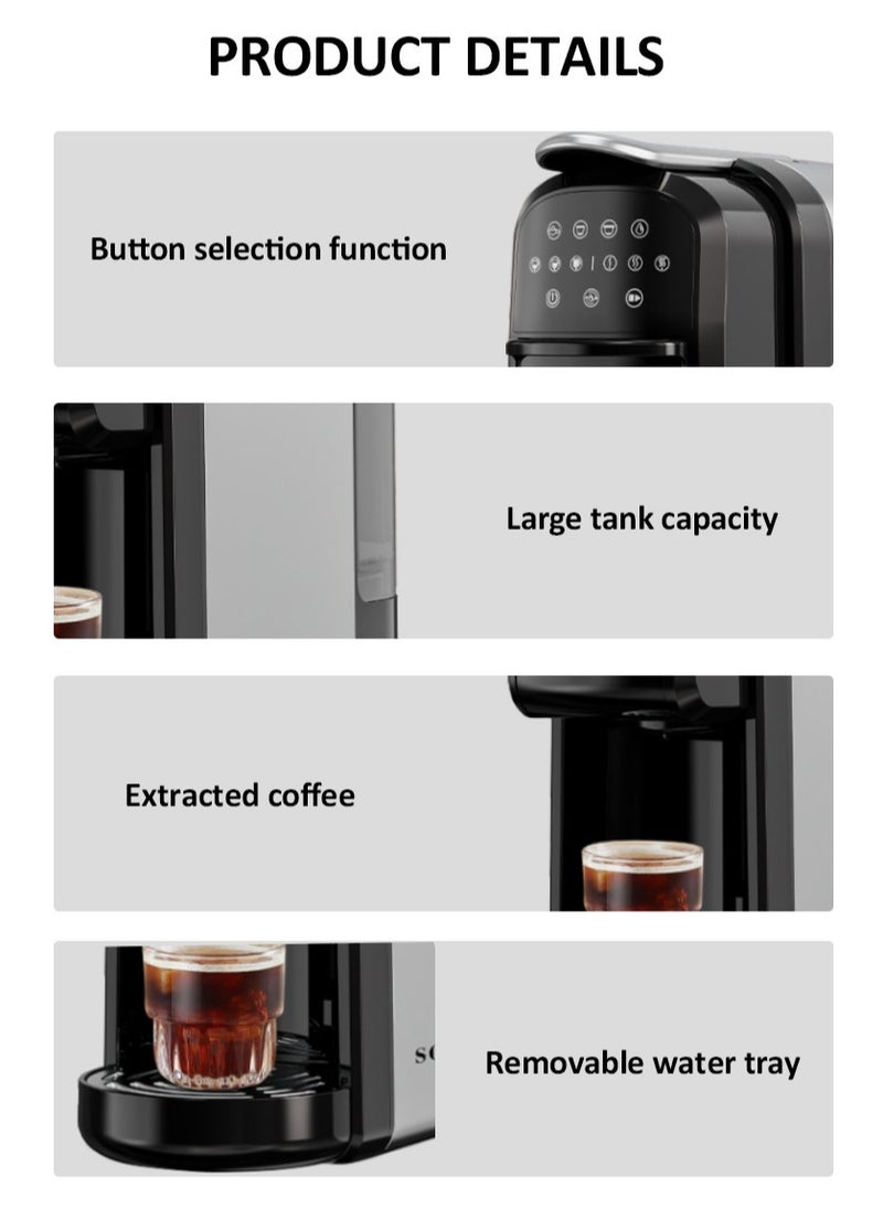 sokany - 3 IN 1 Multiple Capsule Coffee Maker Automatic Nespresso Machine 1400W Black - Image 1