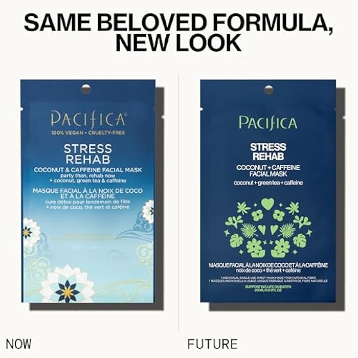 Pacifica Sheet Mask - Stress Rehab Coconut & Caffeine Facial Mask - 6-PACK De-Stress Sheet Mask for Redness & Puffiness Relief, Infused w/Green Tea, Turmeric & Hyaluronic Acid Cruelty-Free Skincare - Image 3