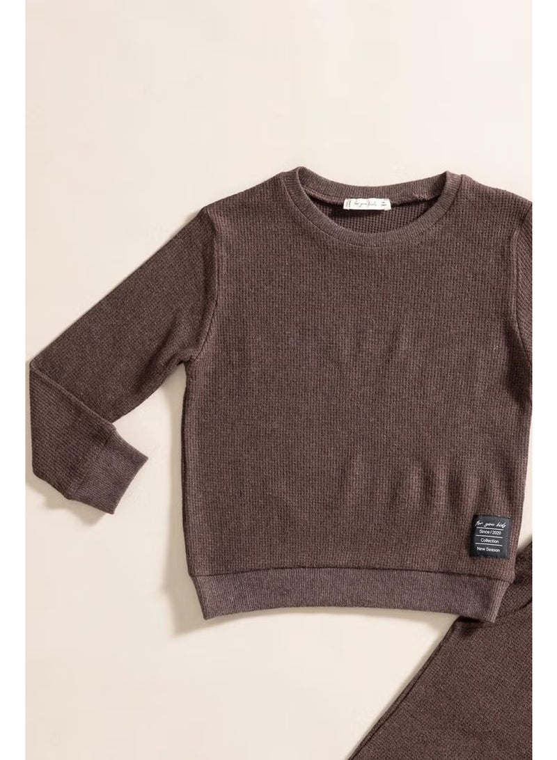 2-Piece Cotton Waffle Sweat Jogger Brown Bottom Top Set - Image 2
