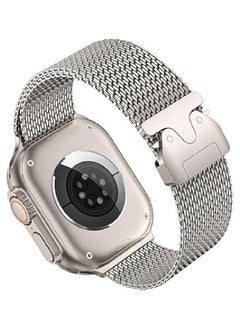 Adjustable Metal Strap for Apple Watch Ultra & Ultra 2 - Milanese Loop Stainless Steel Mesh Band for 49mm, 46mm, 45mm, 44mm (titanium color)