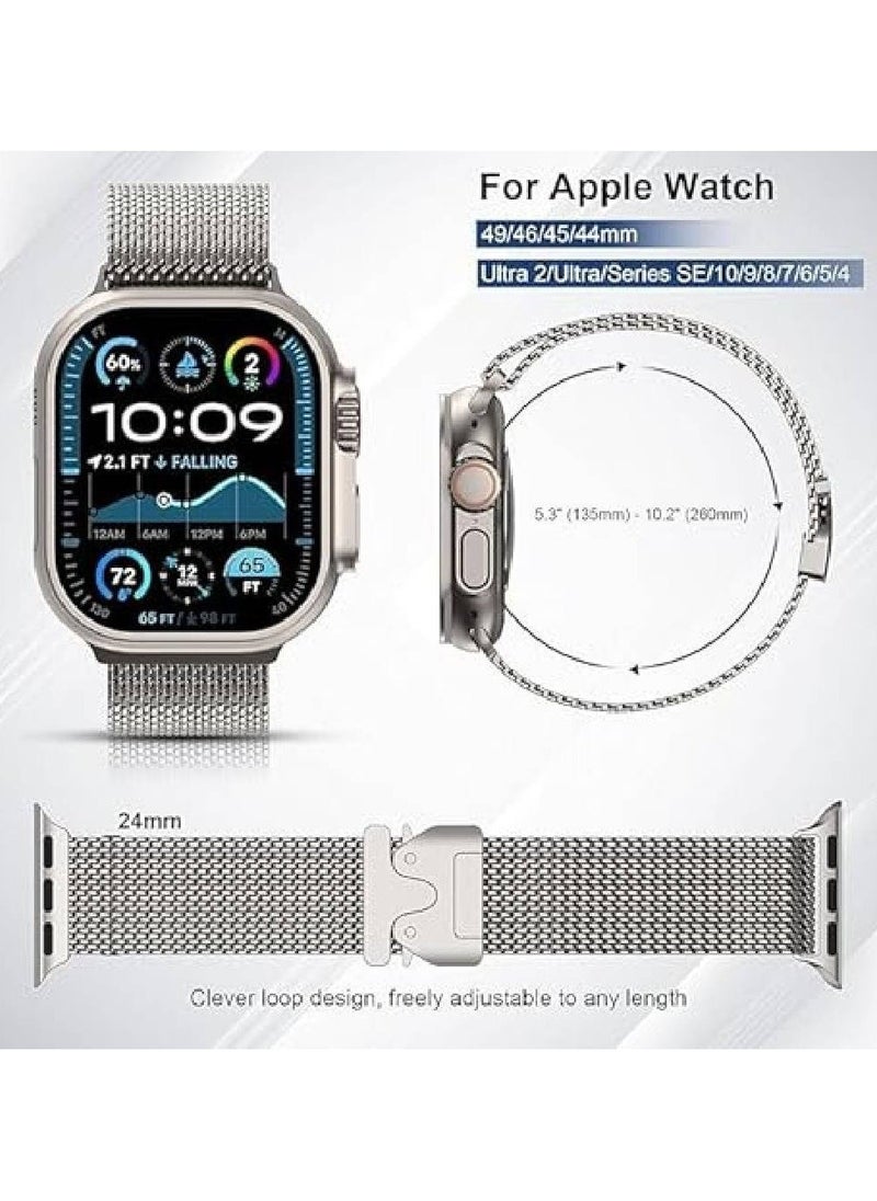 Generic - Adjustable Metal Strap for Apple Watch Ultra & Ultra 2 - Milanese Loop Stainless Steel Mesh Band for 49mm, 46mm, 45mm, 44mm (titanium color) - Image 1