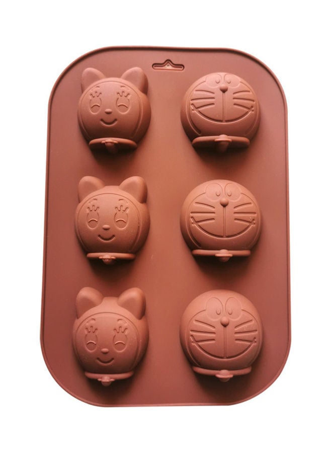 NIBEMINENT 6-Cavity Cat And Doremon Shaped Silicone Cake Mould Brown 16 x 23cm - Image 1