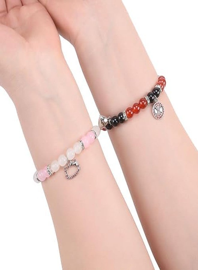 SUPER SOFTENER SUPERSOFTNER Magnetic Bracelets 2Pcs Love Heart Matching Spidermen Beads Bracelet Set Adjustable Bracelets for Men Women Couples Friends Gift Friendship - (Pack of 2) - Image 4