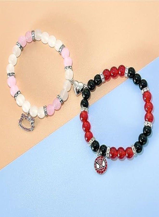 SUPER SOFTENER SUPERSOFTNER Magnetic Bracelets 2Pcs Love Heart Matching Spidermen Beads Bracelet Set Adjustable Bracelets for Men Women Couples Friends Gift Friendship - (Pack of 2) - Image 5