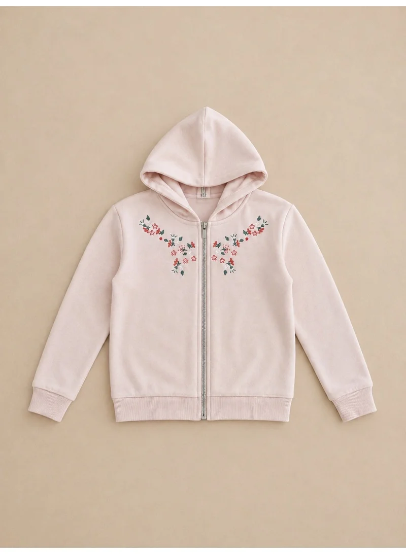 فكتور اند جين Girls Floral Detail Full Zip Sweatshirt Hoodie and Wide Leg Pants Set