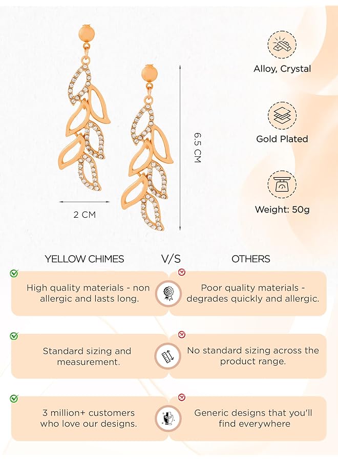 تشيميز أصفر أحدث صيحات الموضة من الأقراط المتدلية المصنوعة من الكريستال المطلي بالذهب للنساء والفتيات - Image 4