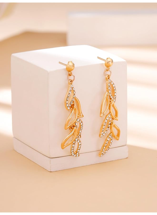 تشيميز أصفر أحدث صيحات الموضة من الأقراط المتدلية المصنوعة من الكريستال المطلي بالذهب للنساء والفتيات - Image 3