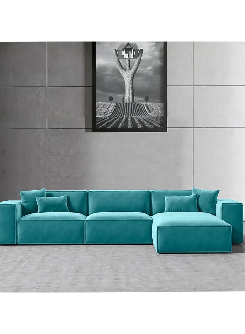 Karnak Carol Corner l L-Shaped Luxury Sofa For Living Room Solid Wood Corner Modern Design Couch, Velvet Upholstered Color (Left, Sky Blue) - Image 1