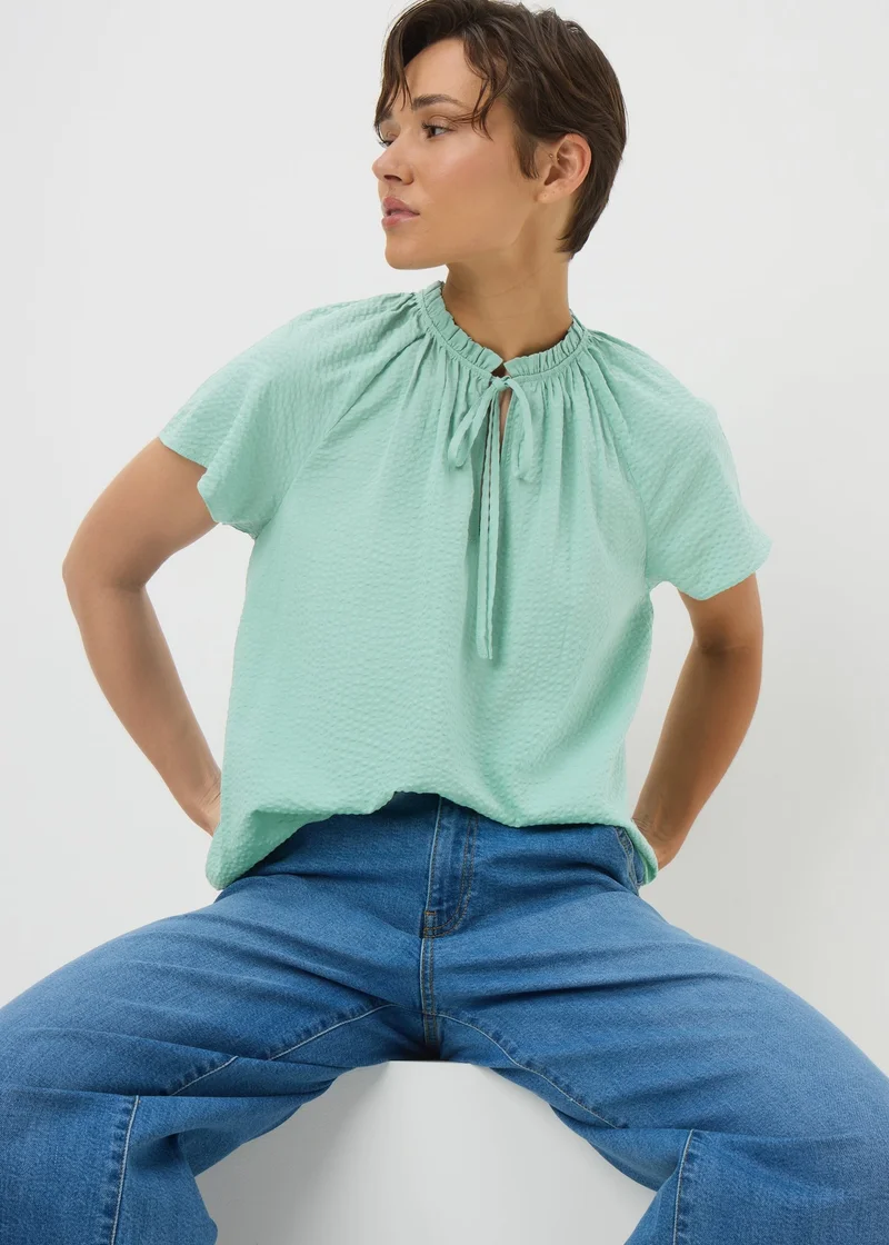 Matalan Green Textured Tie Neck Boho Blouse