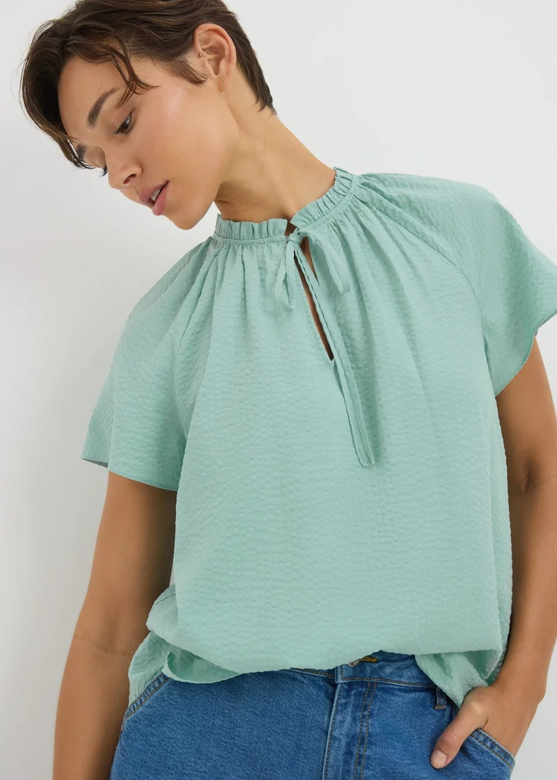 Matalan Green Textured Tie Neck Boho Blouse