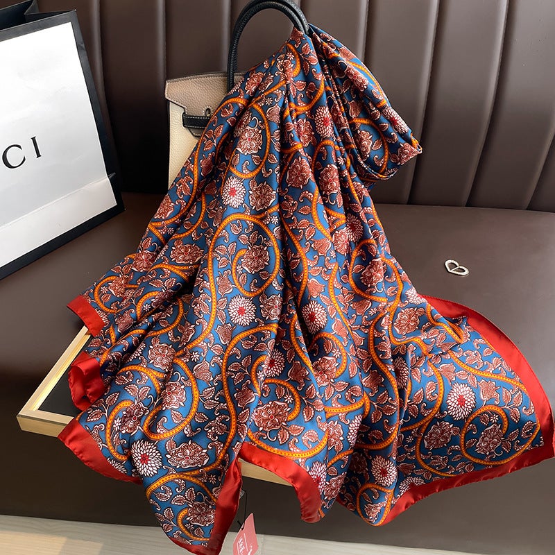 New Summer Lotus Yourou Yarn Long Scarf Shawl Scarf Sunscreen Li Jin Forged Printing Baotou Scarf Direct Selling Rouge 