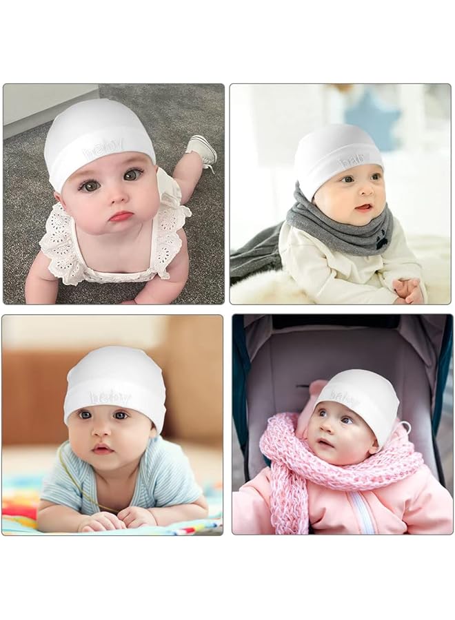erorex Newborn Baby Hat And Mitten Set 2 White Cotton Hats With 2 Pairs Of Scratch Free Gloves For Infants  - Image 2