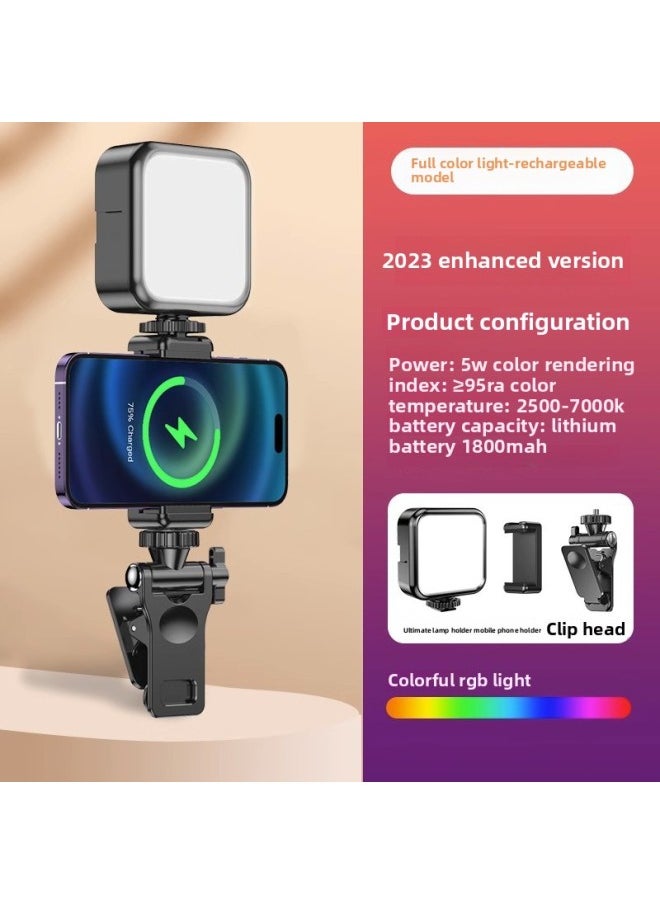 Generic Supplementary Light Mini Portable Selfie Mobile Phone Live Photo Lighting Light RGB Full Color SLR Camera Photography Port-Specifications:Rgb [full Color Enhanced Version] Fill Light + Hot Shoe Clip + Clip  - Image 1