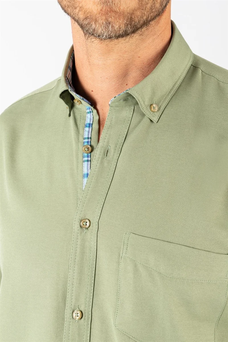 تودورس Men's Regular Fit Classic Cut Cotton Oxford Texture Single Pocket Khaki Button-down Collar Shirt