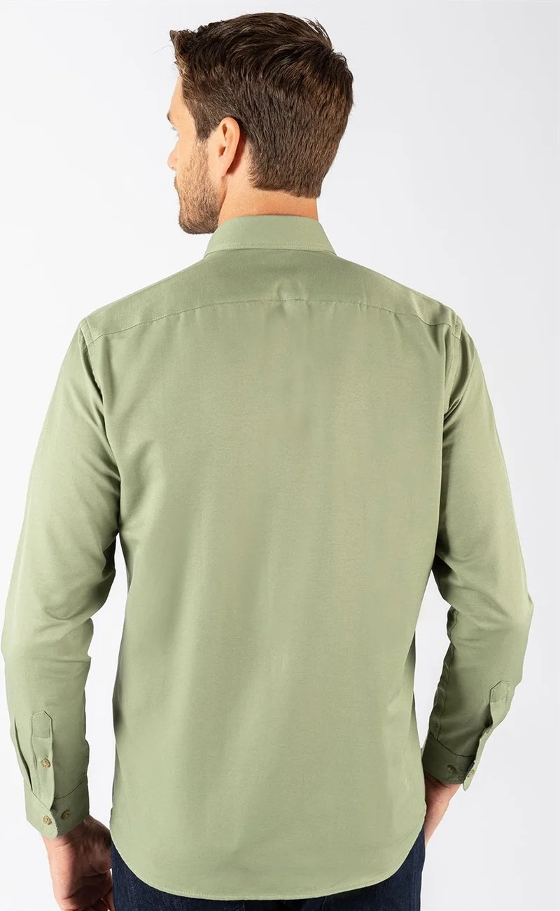 تودورس Men's Regular Fit Classic Cut Cotton Oxford Texture Single Pocket Khaki Button-down Collar Shirt