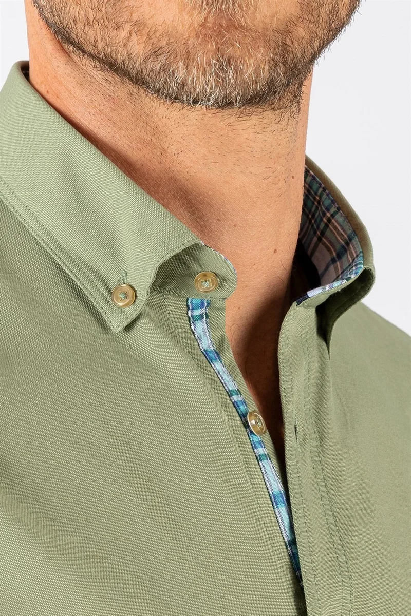 تودورس Men's Regular Fit Classic Cut Cotton Oxford Texture Single Pocket Khaki Button-down Collar Shirt