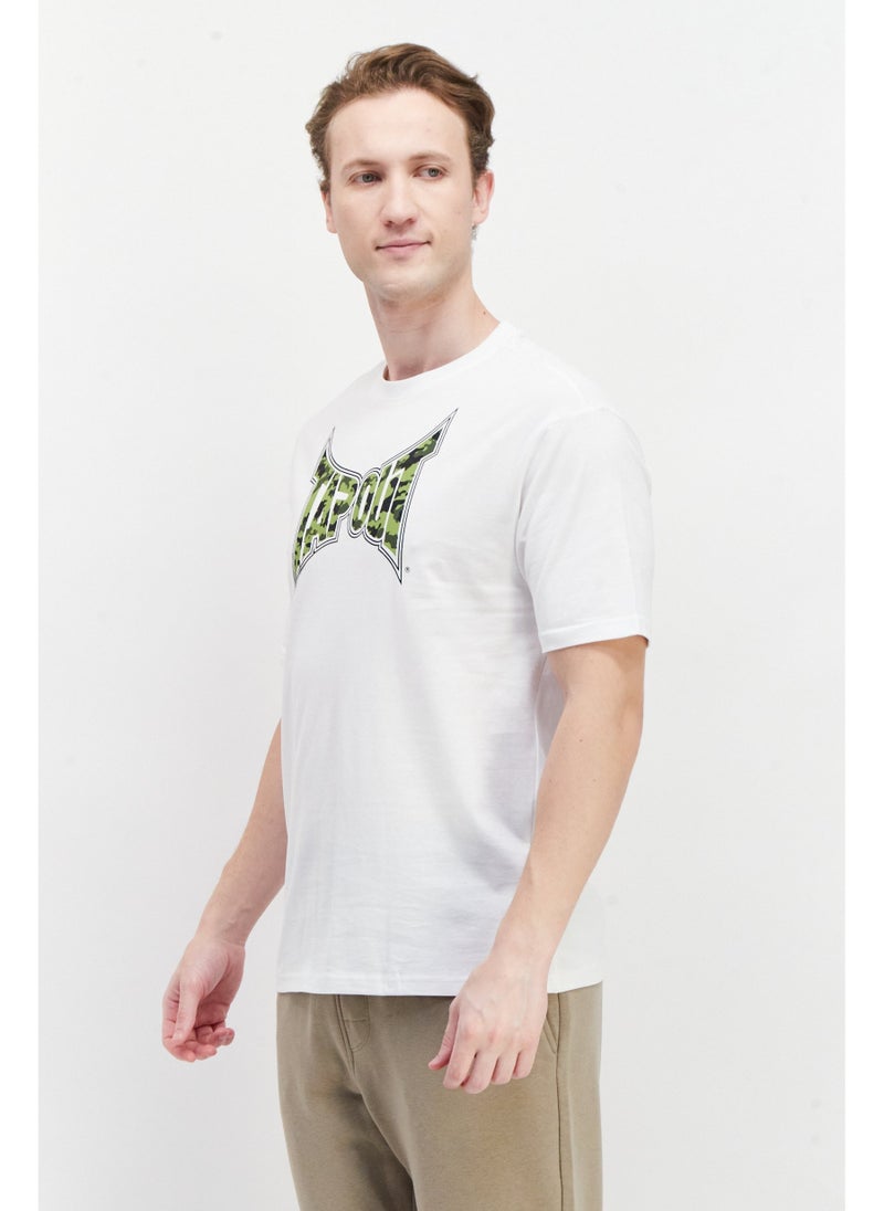 Men Sportswear Fit Sleeveless Outdoor T-Shirt, White/Green