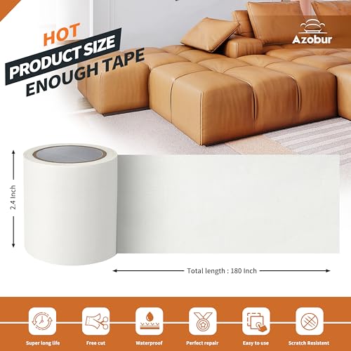 Azobur Leather Repair Tape Patch Leather Adhesive for Sofas, Car Seats, Handbags, Jackets,First Aid Patch 3.9''x15' (White Leather) - Image 2