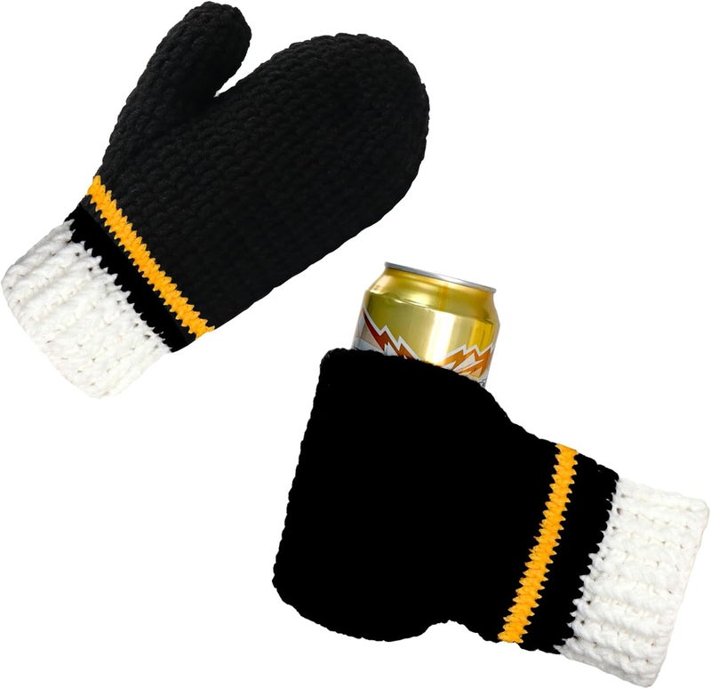 FunisFun Beer Mitten Gloves, Knit Stitched Drink Mitt Holder for White Elephant Gag Gift Tailgating Idea - Image 1