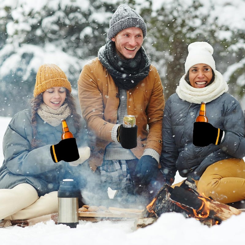FunisFun Beer Mitten Gloves, Knit Stitched Drink Mitt Holder for White Elephant Gag Gift Tailgating Idea - Image 4