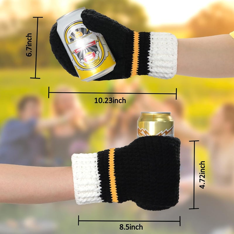 FunisFun Beer Mitten Gloves, Knit Stitched Drink Mitt Holder for White Elephant Gag Gift Tailgating Idea - Image 3