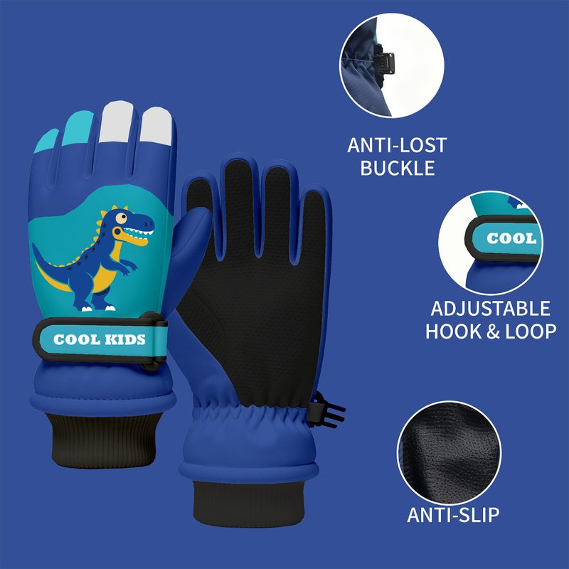 WRTMBOIF Kids Winter Snow Ski Gloves, Waterproof Cold Weather Insulated Outdoor Snowboard Gloves for Toddler Boys 3-11Y - Image 2