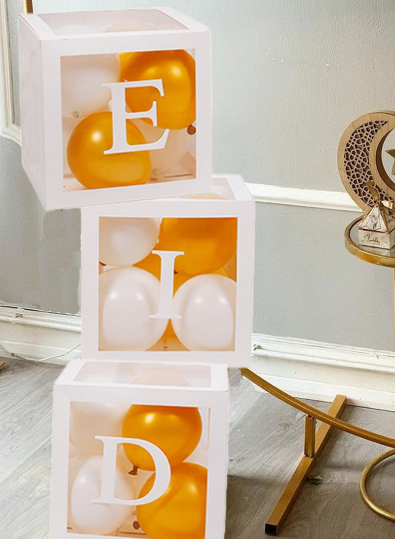 The BZ Company Ramadan Decoration - Eid Decoration - Eid Mubarak Decorations for Home - 3 Transparent Boxes with EID Letters & 24 Balloons - Ramadan Decor - Image 1
