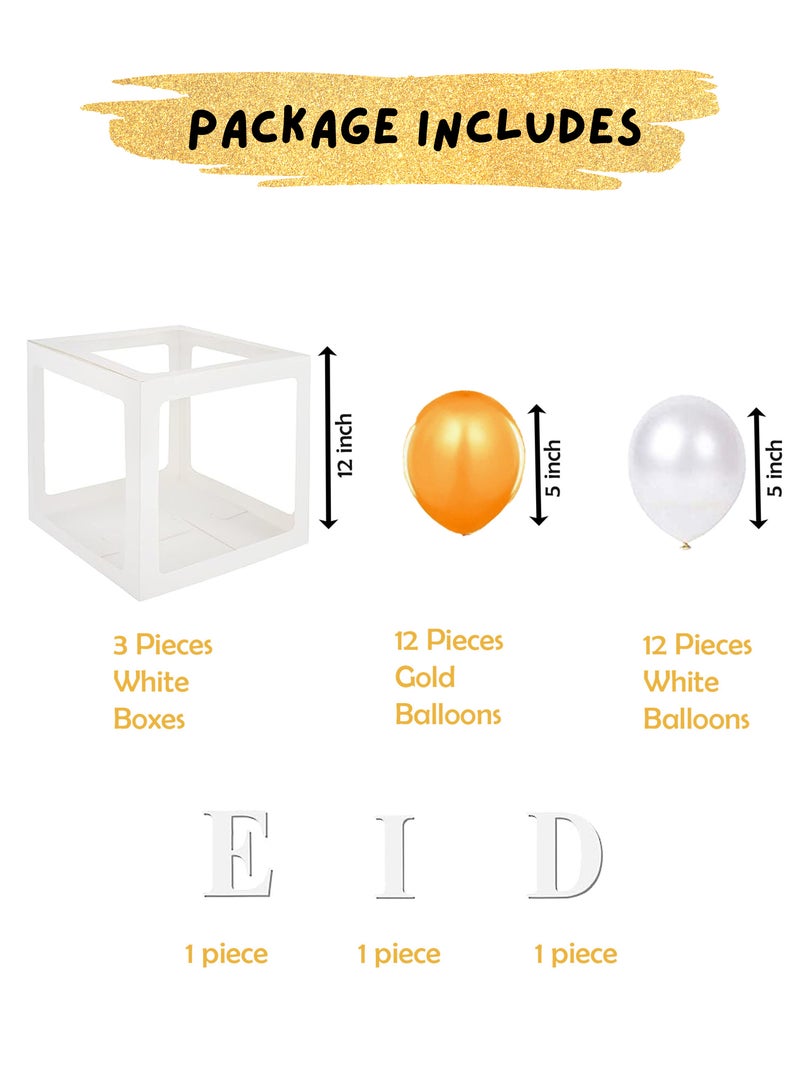 The BZ Company Ramadan Decoration - Eid Decoration - Eid Mubarak Decorations for Home - 3 Transparent Boxes with EID Letters & 24 Balloons - Ramadan Decor - Image 2