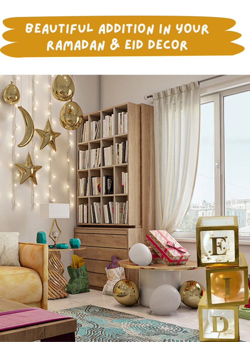 The BZ Company Ramadan Decoration - Eid Decoration - Eid Mubarak Decorations for Home - 3 Transparent Boxes with EID Letters & 24 Balloons - Ramadan Decor - Image 5
