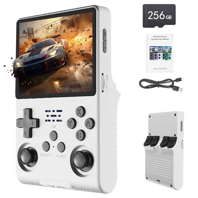 FVBADE30000 in 1 R40S PRO Handheld Game Console 35 inch IPS Screen Mini Retro Console 3800mAh Portable Pocket Arcade 45 Mainstream Emulator 256G TF Card TransparentWhite