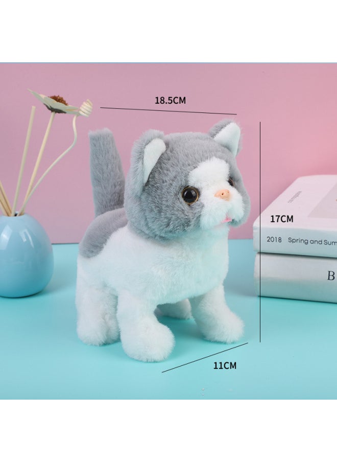 Children's Toy Electric Plush Kitten Toy Walking Machine Simulation Plush Toy Cat Pet-Color:Cats (with Gray) Called Gu Voice  - Image 1