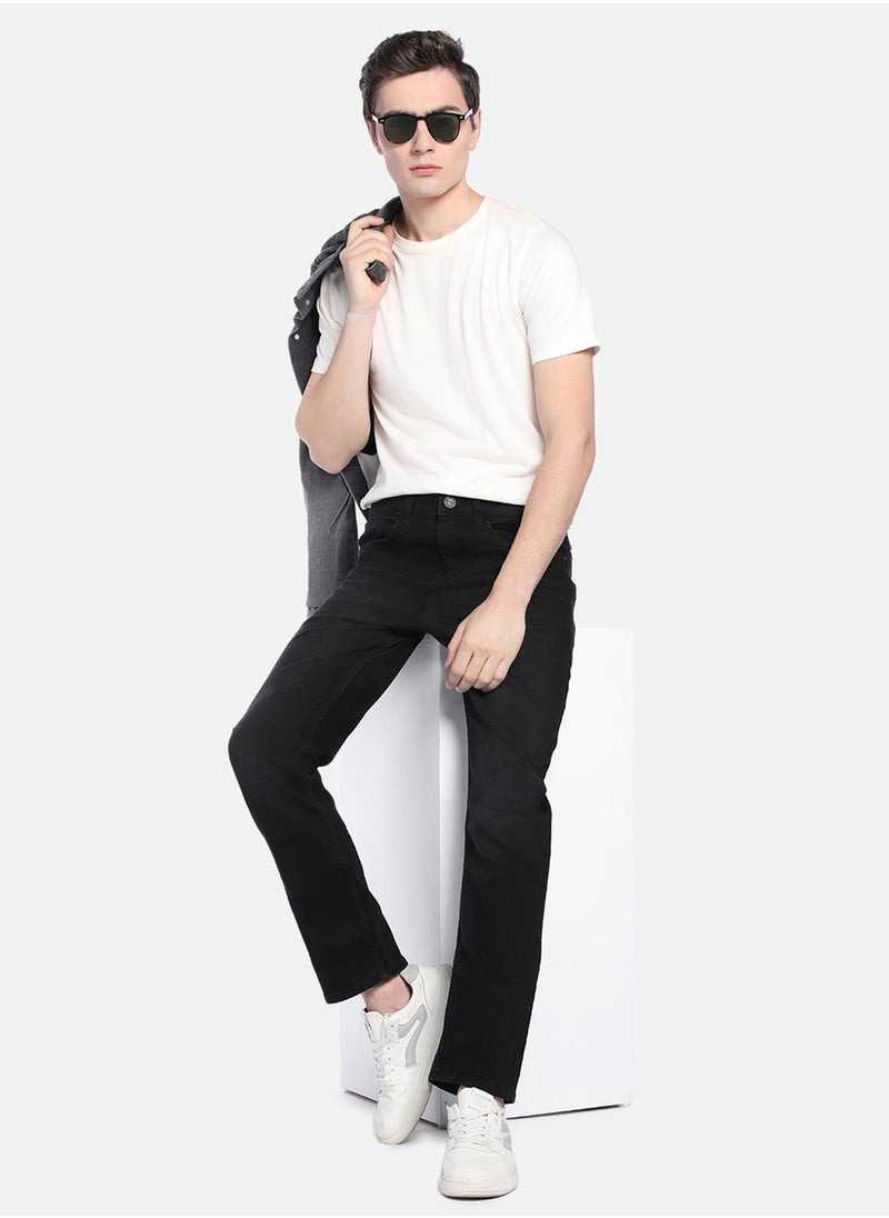 Dennis Lingo Men's Black Cotton Blend Solid Pattern Full Length Straight Fit Jeans  - Image 1
