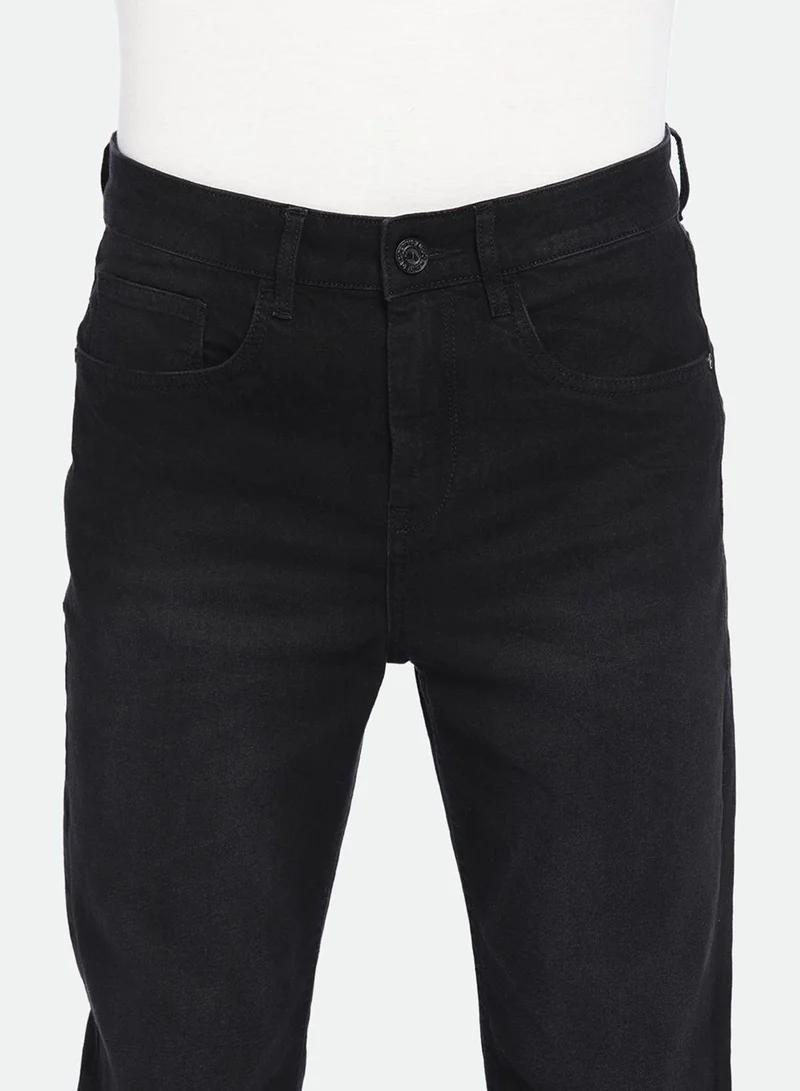 Dennis Lingo Men's Black Cotton Blend Solid Pattern Full Length Straight Fit Jeans