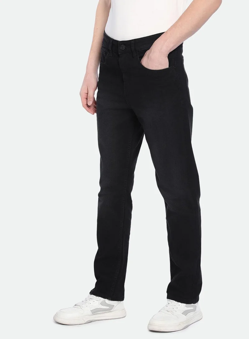 Dennis Lingo Men's Black Cotton Blend Solid Pattern Full Length Straight Fit Jeans