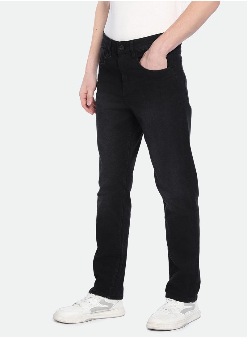 Dennis Lingo Men's Black Cotton Blend Solid Pattern Full Length Straight Fit Jeans  - Image 3