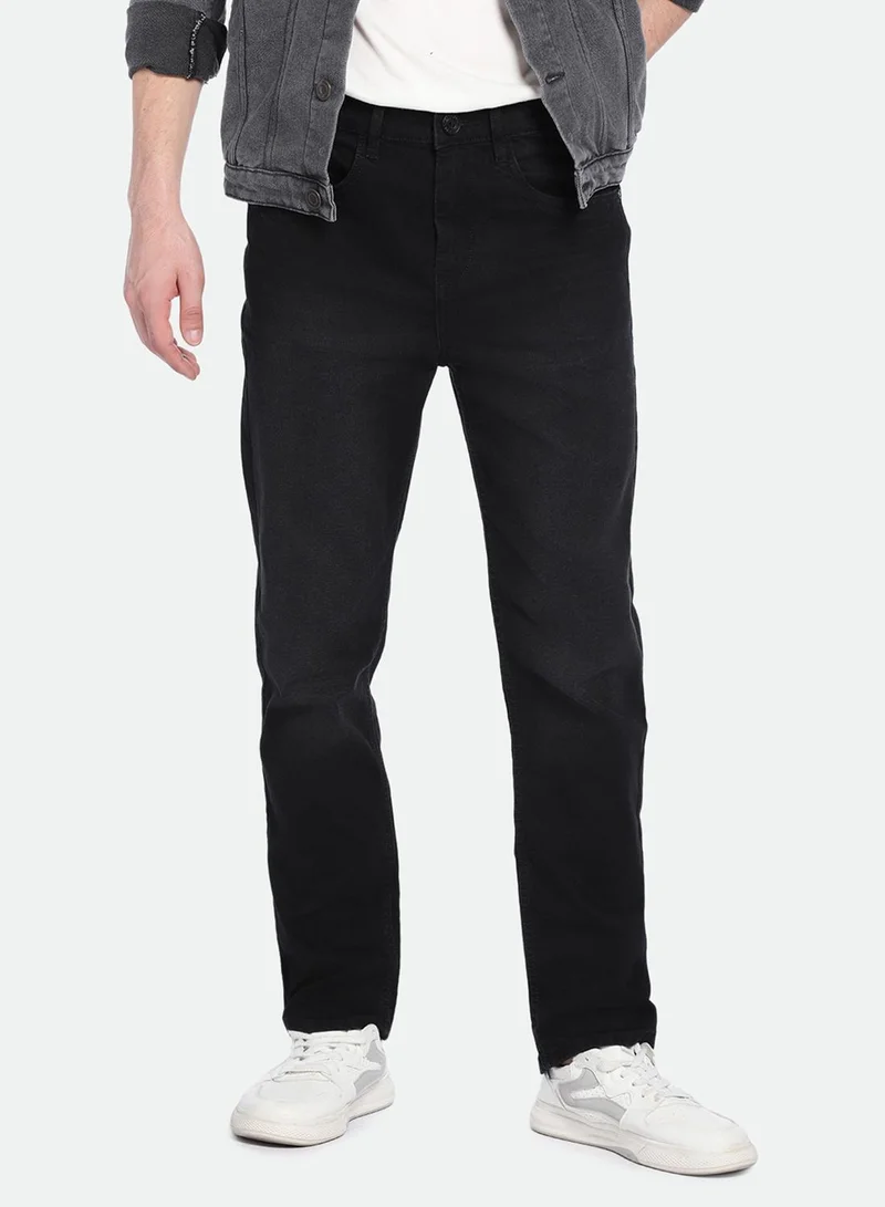 Dennis Lingo Men's Black Cotton Blend Solid Pattern Full Length Straight Fit Jeans