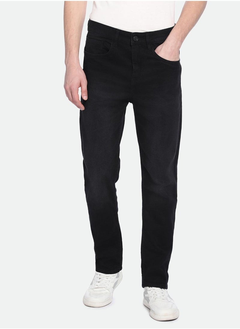Dennis Lingo Men's Black Cotton Blend Solid Pattern Full Length Straight Fit Jeans  - Image 2