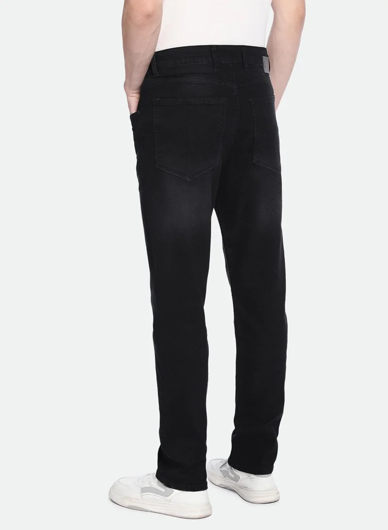 Dennis Lingo Men's Black Cotton Blend Solid Pattern Full Length Straight Fit Jeans