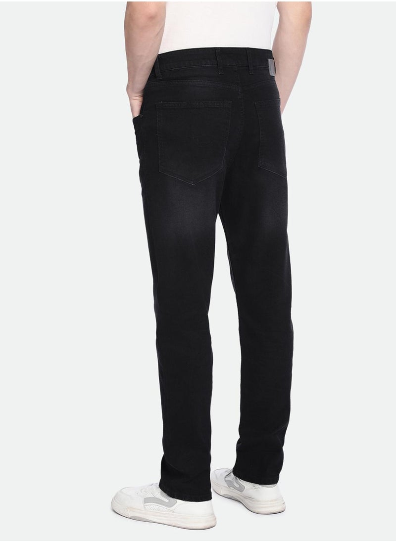 Dennis Lingo Men's Black Cotton Blend Solid Pattern Full Length Straight Fit Jeans  - Image 5