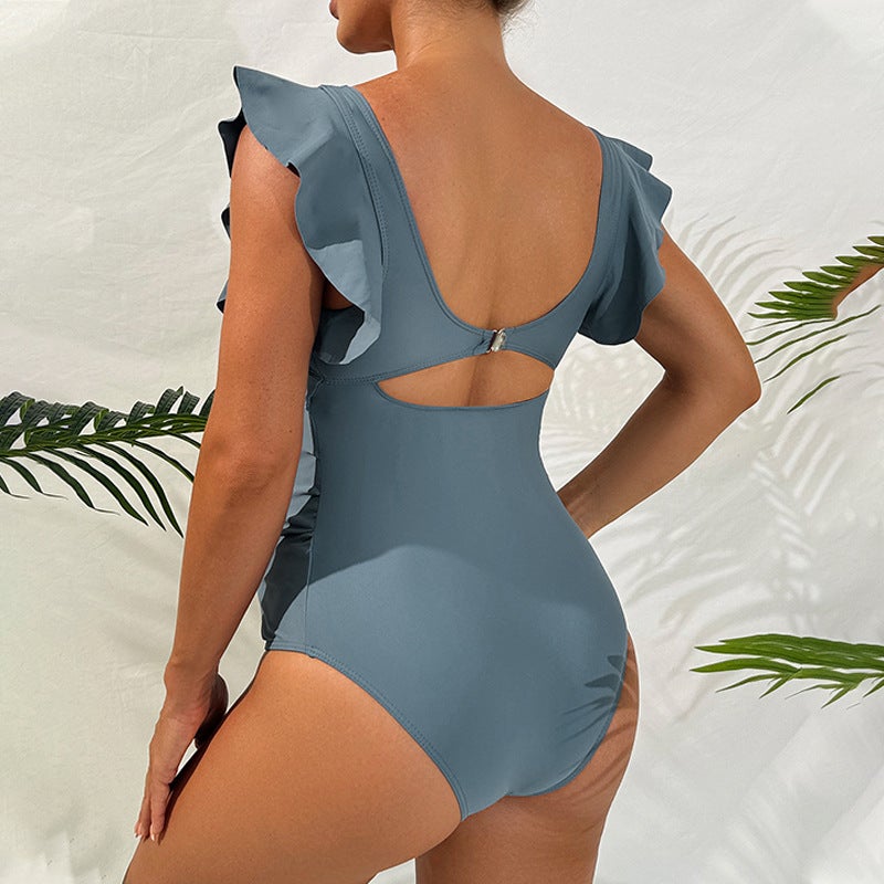 Pregnant Women'S Belly Support Swimsuit Solid Color Loose Short Sleeve Belly Covering One-Piece Bikini Swimsuit - Image 4