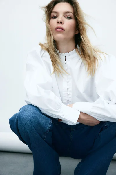 اتش اند ام Frilled-collar cotton blouse