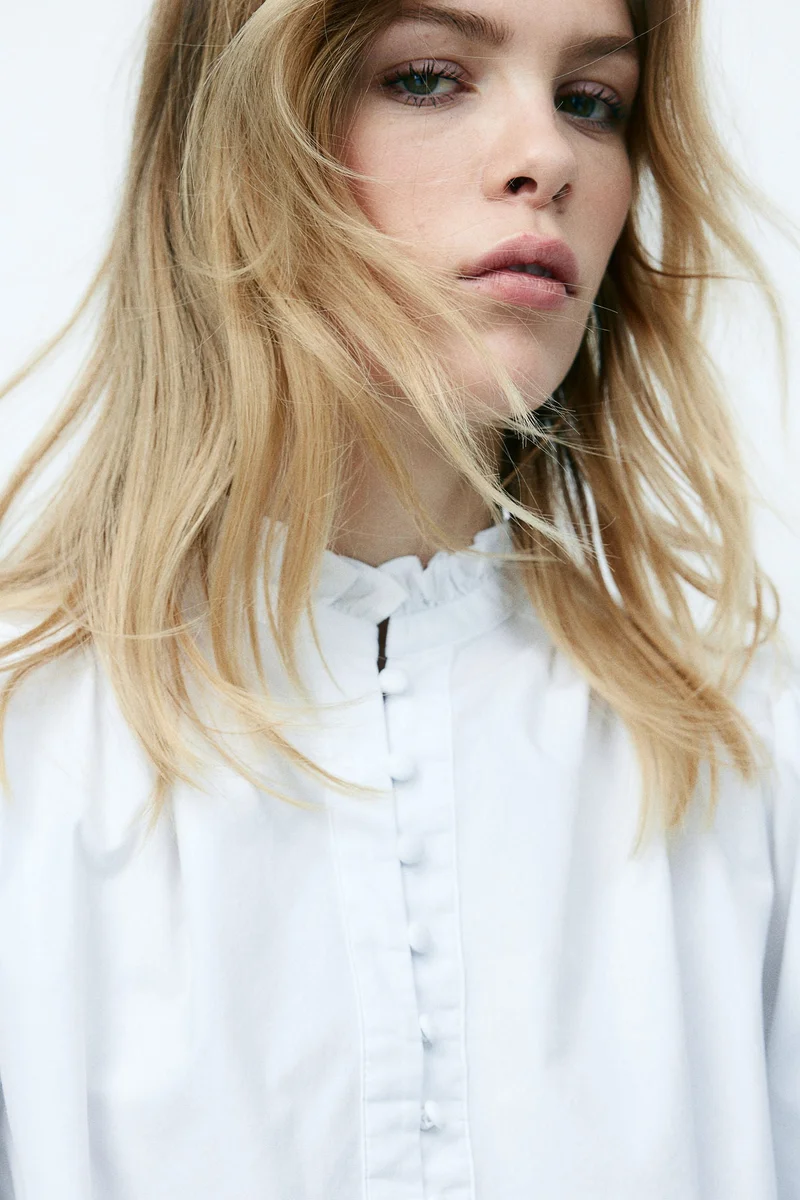 اتش اند ام Frilled-collar cotton blouse