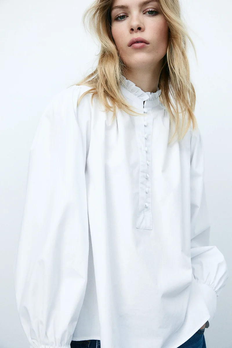 اتش اند ام Frilled-collar cotton blouse