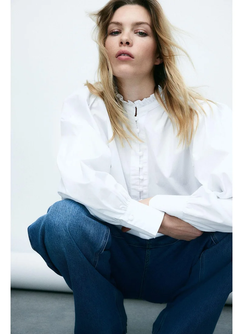 اتش اند ام Frilled-collar cotton blouse
