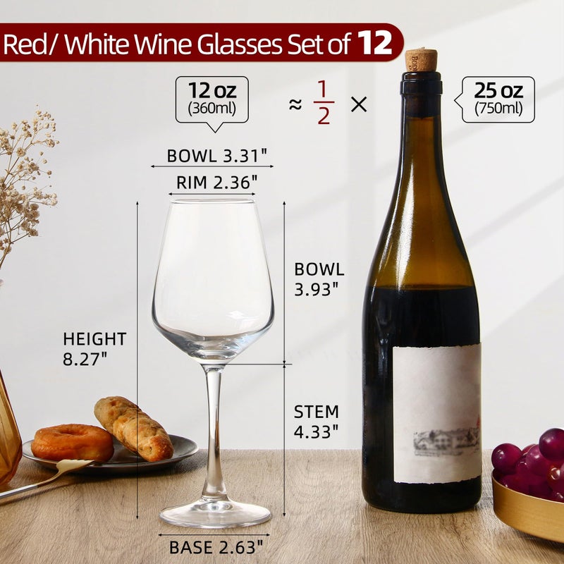 SHYRC Wine Glasses Set Of 12  12Oz Clear Red/White Wine Glasses  Long Stem Wine Glasses For Party  Wedding And Home - Image 2