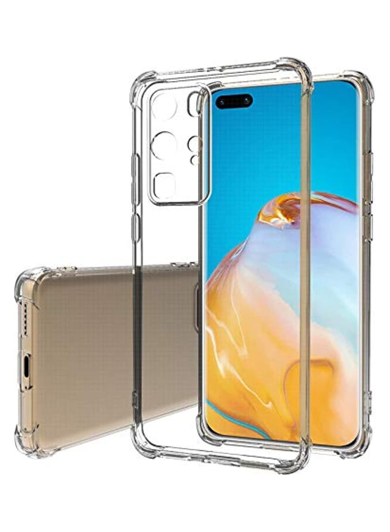 جراب شفاف متوافق مع هاتف Huawei P40 Pro، جراب شفاف من مادة TPU مع حماية من الصدمات في 4 زوايا وحماية للكاميرا ومضاد للانزلاق، (شفاف)