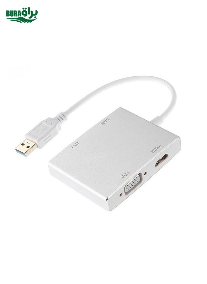 BURAQ - WS-03 4 in 1 USB 3.0 to VGA + HDMI + DVI + RJ45 Network Card Ethernet Converter - Image 1