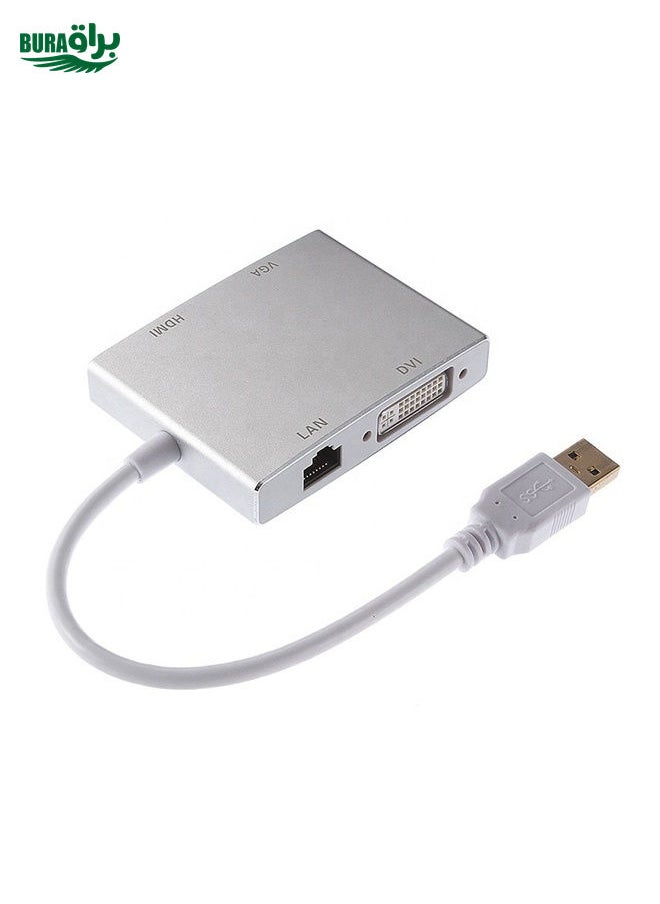 BURAQ - WS-03 4 in 1 USB 3.0 to VGA + HDMI + DVI + RJ45 Network Card Ethernet Converter - Image 1