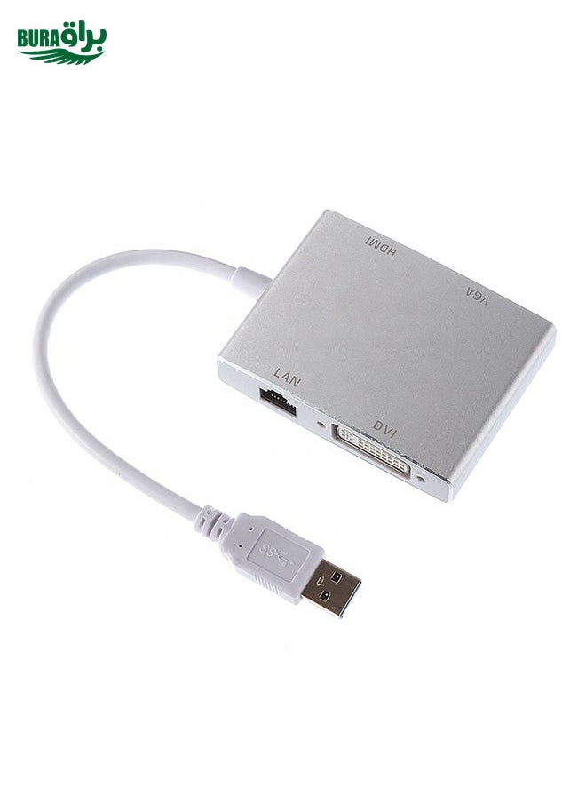 BURAQ - WS-03 4 in 1 USB 3.0 to VGA + HDMI + DVI + RJ45 Network Card Ethernet Converter - Image 1
